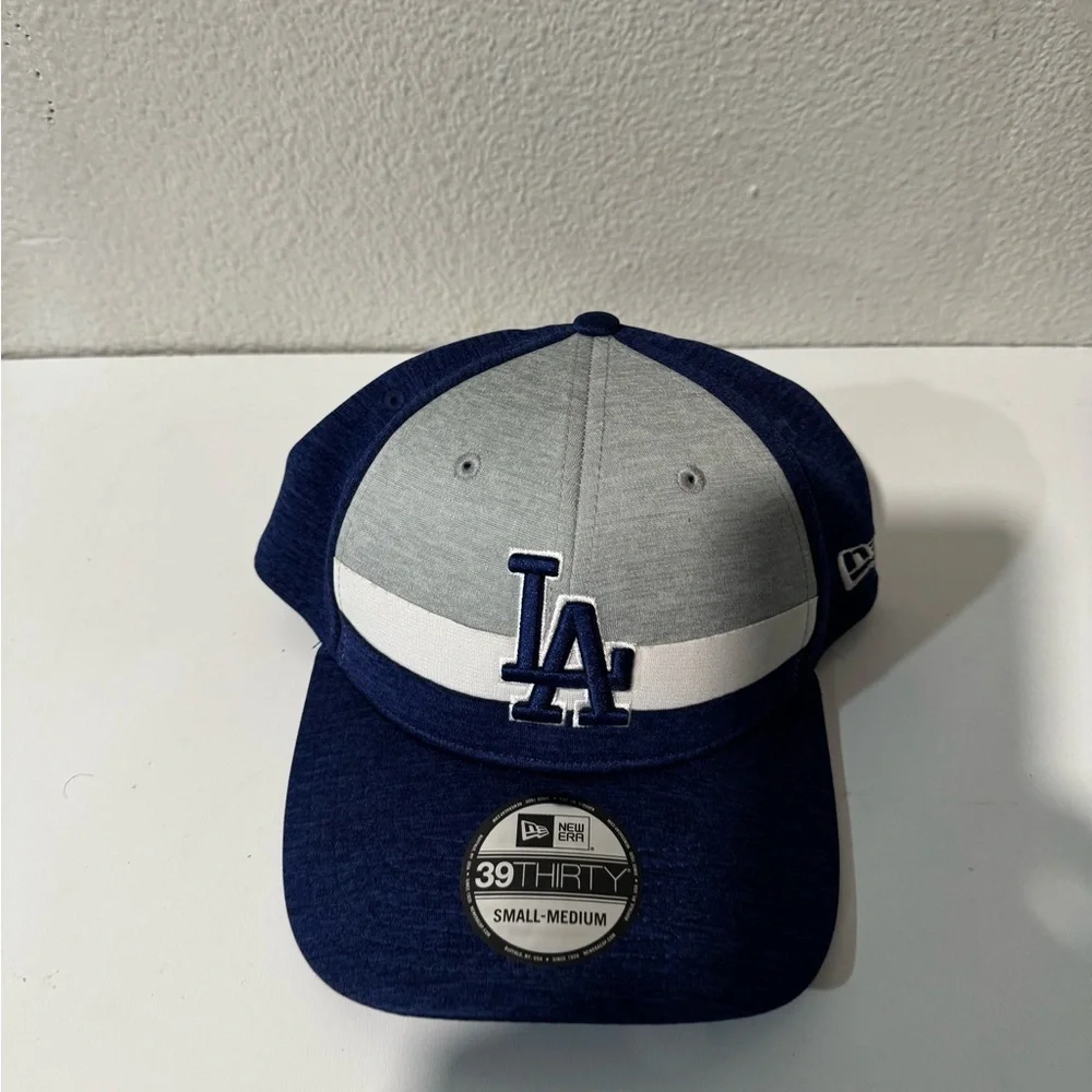 NEW ERA 39thirty Los Angeles Dodgers Hat Cap Blue Tri-Stripes Dual Logo Size S/M